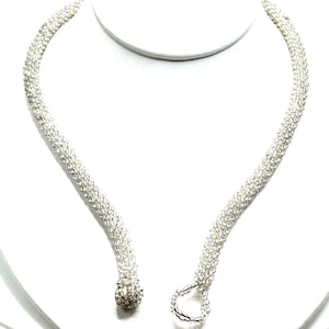 Antique 1920s Flapper Collar Necklace Woven Iridescent Glass Bead Silver White 22&quot;