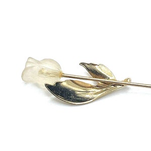 Vintage Gold White Frosted Rose Stick Lapel Pin 1970s