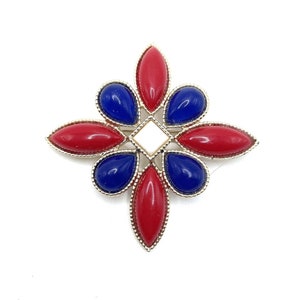 Emmons Vintage jaren 1960 goud acryl cabochon Royal Cross rood wit blauwe broche pin