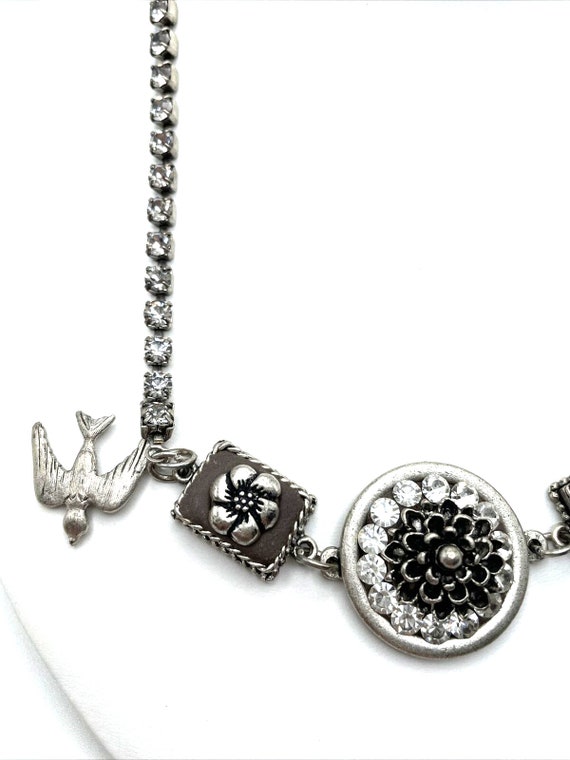 Gothic Steampunk Necklace Toggle Silver Crystal F… - image 3