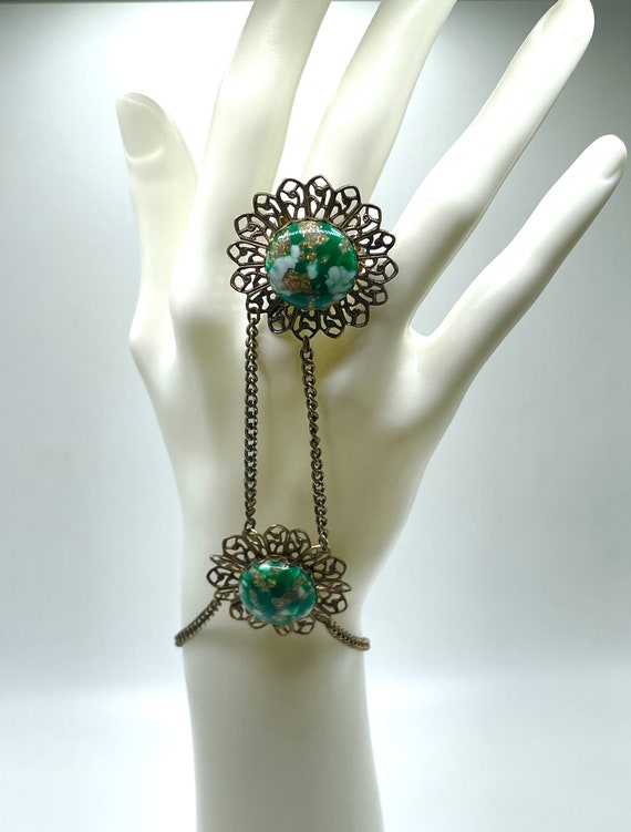 Antique Edwardian Hand Bracelet Peking Green Marbl