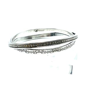Brighton " Neptune’s Ring " Silver Crystal Double Intertwined Bangle Bracelet RETIRED