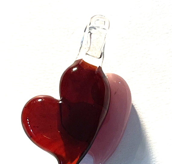 Vintage Lampwork Art Glass Puffed Double Heart Pi… - image 7