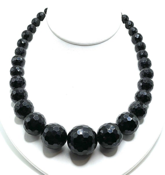 Black Agate 7mm-20mm Necklace Glass Graduated Bea… - image 1