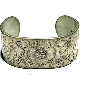 Salisbury Pewter August Poppy Etched Wide Cuff Bracelet