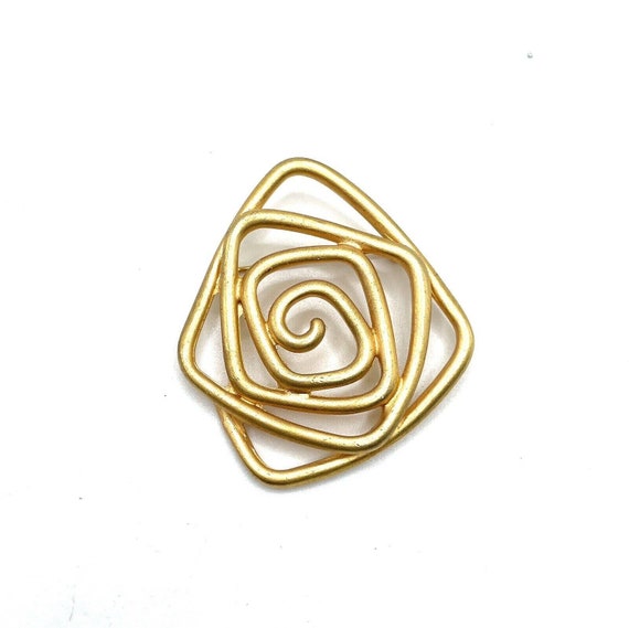 Modernist Brushed Matte Gold Geometric Spiral Ang… - image 1