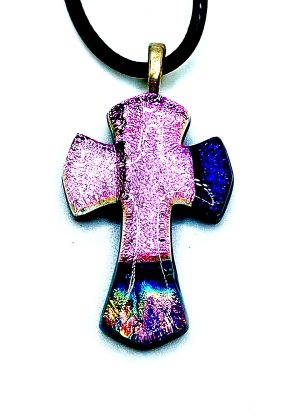 Vintage Dichroic Fused Glass Cross Holy Mother Mir