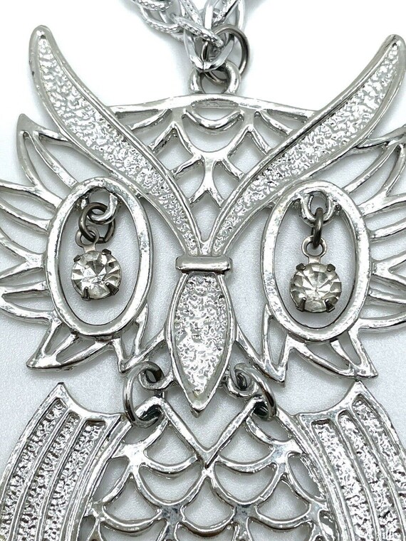 Silver Articulated Owl Openwork Crystal Eyes Stat… - image 4