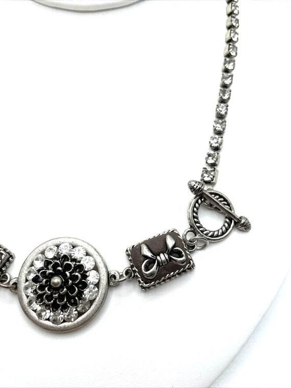 Gothic Steampunk Necklace Toggle Silver Crystal F… - image 4