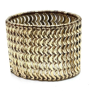Pulsera modernista de metal dorado martillado con ondas elásticas, ancha y gruesa, MCM