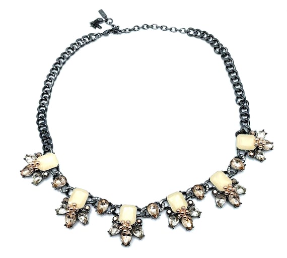 Vera Wang Necklace Peach Champagne and Crystal Statement Gunmetal Chunky Etsy Australia