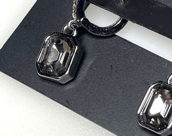 Simply Vera Wang Earrings Gunmetal Crystal Dangle Drop Huggies