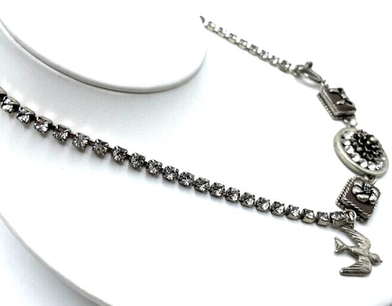 Gothic Steampunk Necklace Toggle Silver Crystal F… - image 9