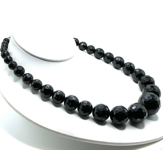 Black Agate 7mm-20mm Necklace Glass Graduated Bea… - image 2