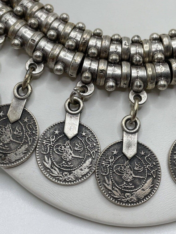 Brutalist Brushed Silver Turkish Gypsy Coins Jang… - image 8