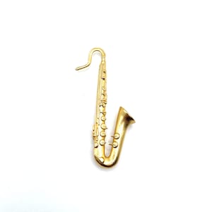 Vintage KJL Kenneth J Lane Brushed Gold Saxophone Brooch Signed Large Statement