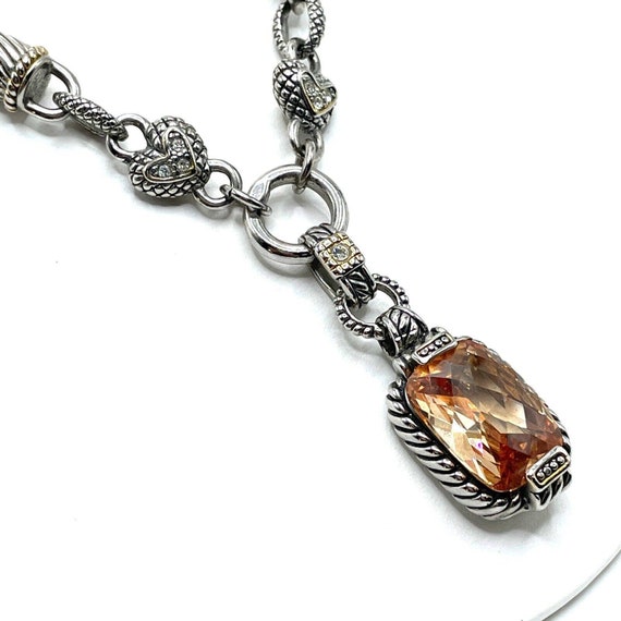 Collier Vintage Pendentif Cœur Argenté Et Cristal Citrine – Marque Générique – Occasion