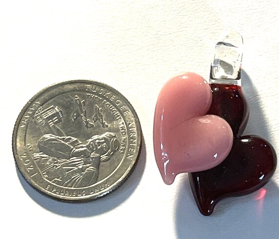 Vintage Lampwork Art Glass Puffed Double Heart Pi… - image 6