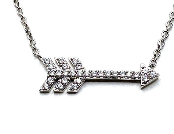 Vintage Silver CZ Pointed Arrow Pendant Necklace … - image 1