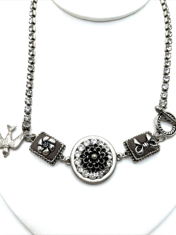 Gothic Steampunk Necklace Toggle Silver Crystal F… - image 2