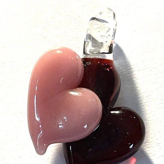 Vintage Lampwork Art Glass Puffed Double Heart Pi… - image 4