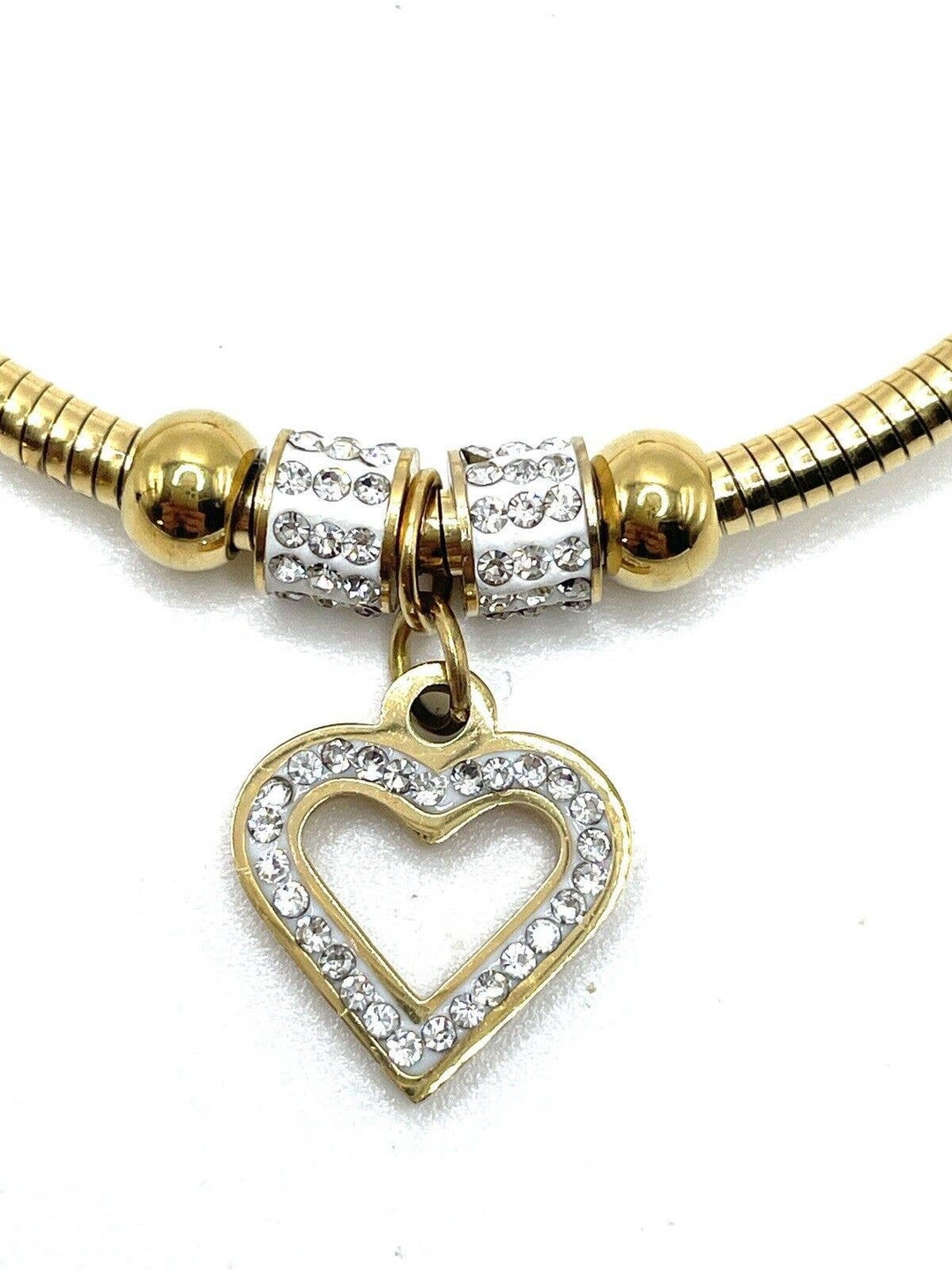 Swarovski Elements Gold Crystal Bangle Dangle Bracelet Open Heart ...