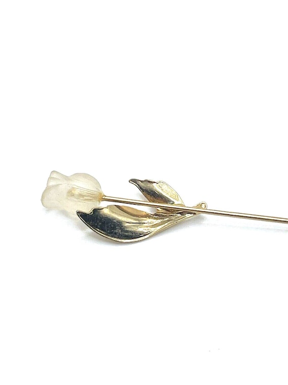 Vintage Gold White Frosted Rose Stick Lapel Pin 19