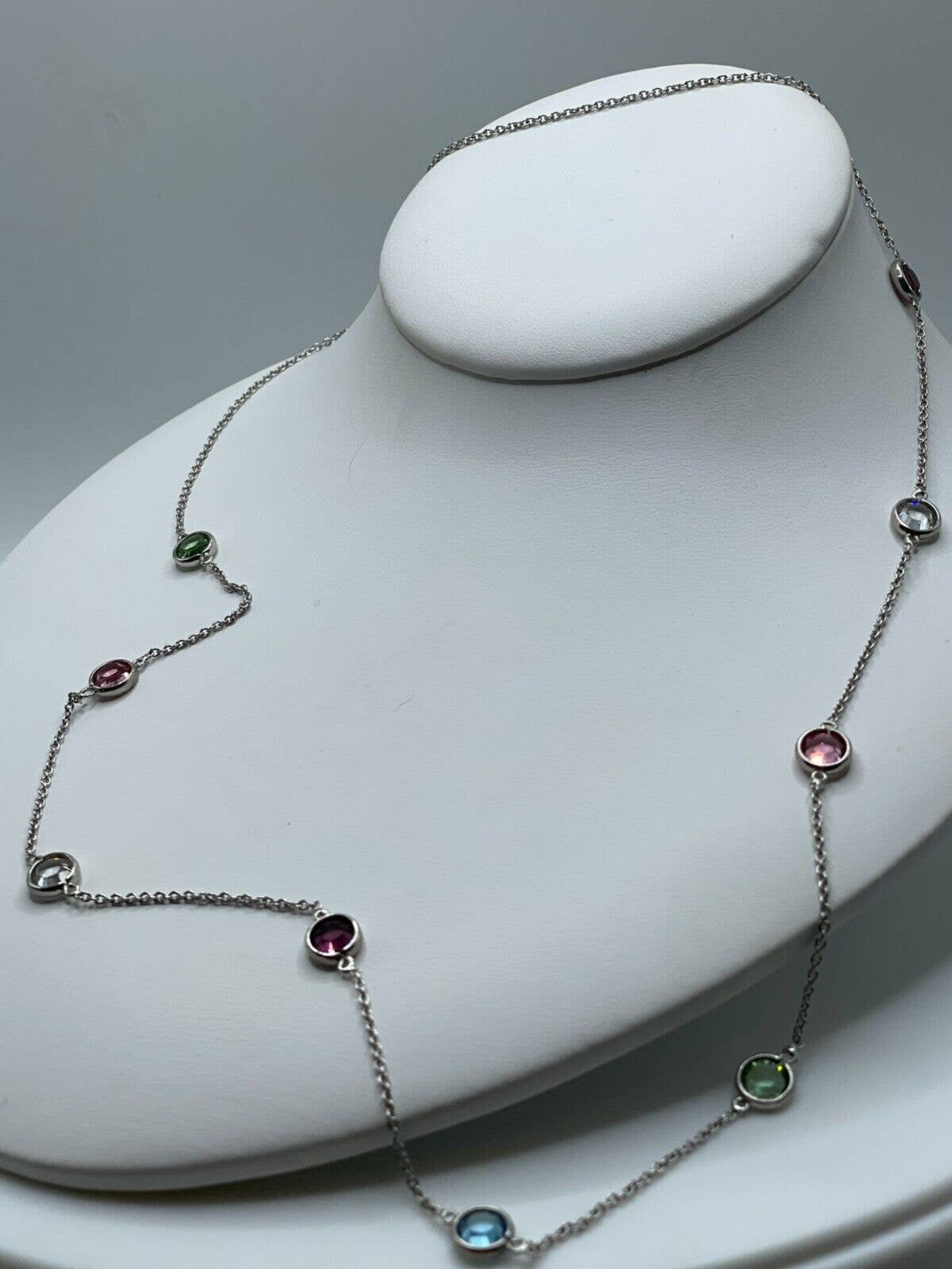 IBB Colorful Bezel Set Crystal Station Necklace Silver Y2K Fairy - Etsy
