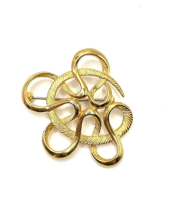 Modernist MCM Gold Coiled Snake Abstract Brooch Vi