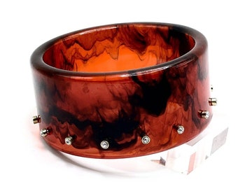 ブリトラ クォーツ Vintage Lucite Rhinestone Studded Smokey Pattern Root Beer