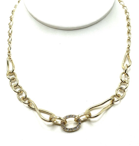 1980s Avon Twisted Links Modernist Pave Crystal Gold Chain Link Necklace Vintage Etsy