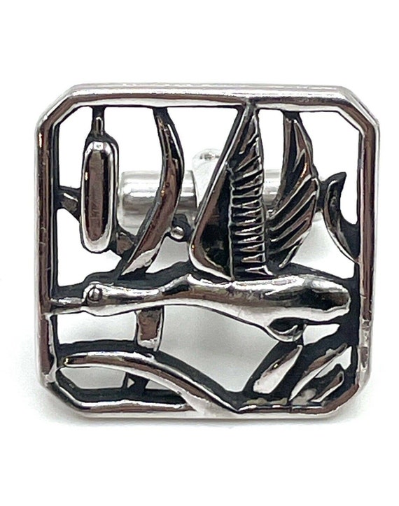Silver Flying Ducks Figural Openwork Cuff Links T… - image 9