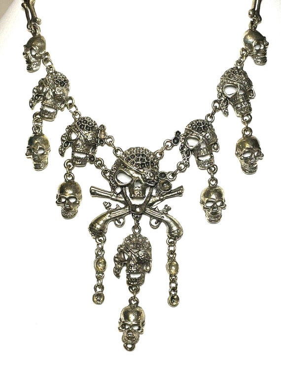 Retro Necklace Gothic Punk Skull Bones Silver Gold