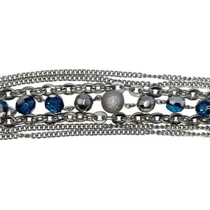 Guess Bracelet Silver Multistrand Blue Crystal Beaded Wide Toggle 1990s