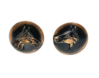 Pendientes redondos de clip con forma de cabeza de caballo en 3D de cobre, estilo MCM, década de 1950, de Renoir/Matisse.