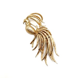 Vintage Avon Bird of Paradise Brushed Gold Brooch Figural Pin 3D Large