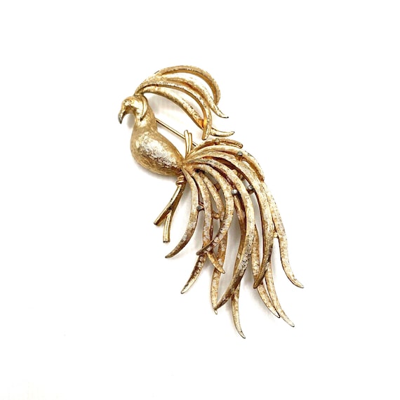 Vintage Avon Bird of Paradise Brushed Gold Brooch… - image 1