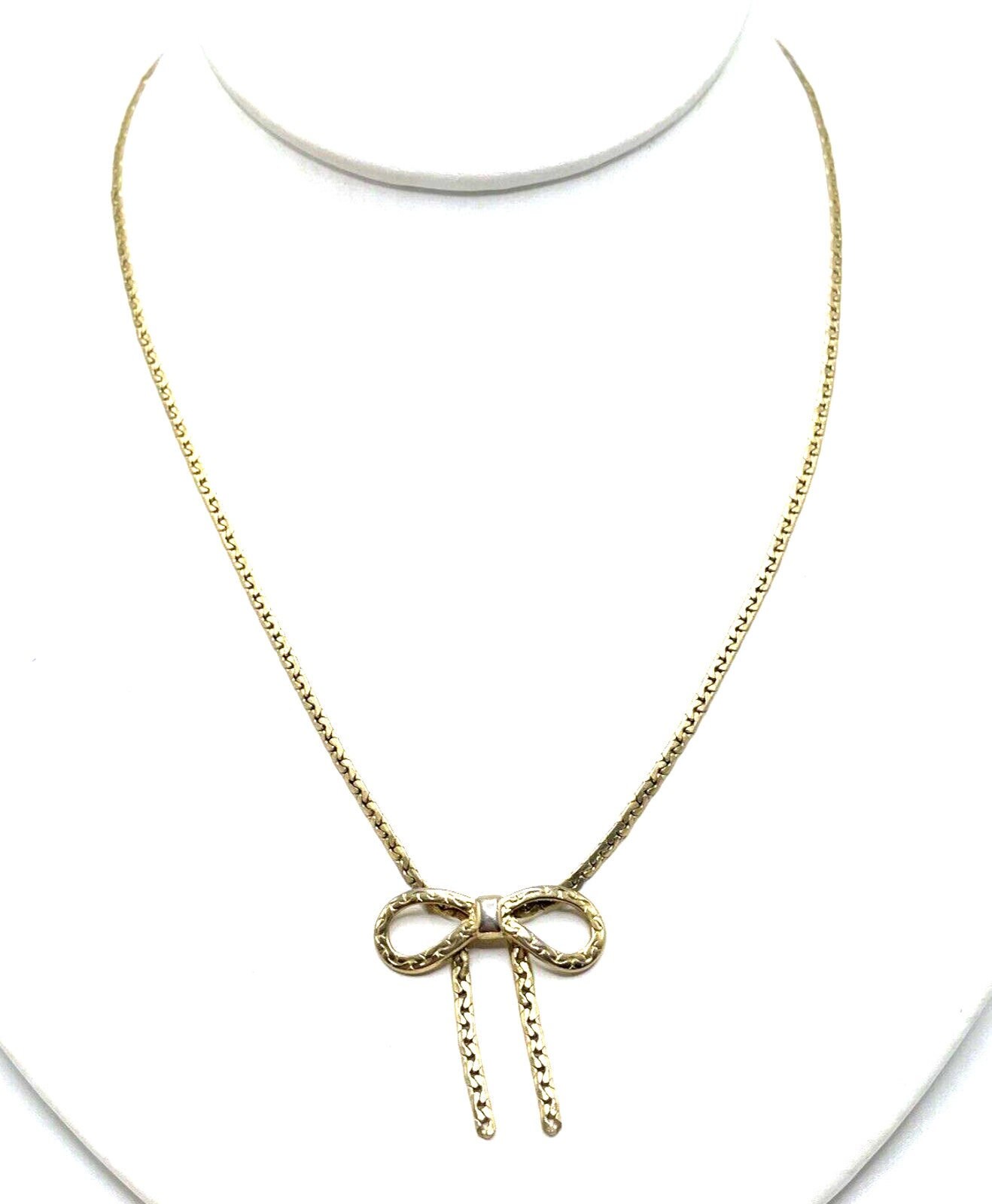 Vintage Avon 1979 Gold Bow Dangle Ribbons Dainty Necklace 17