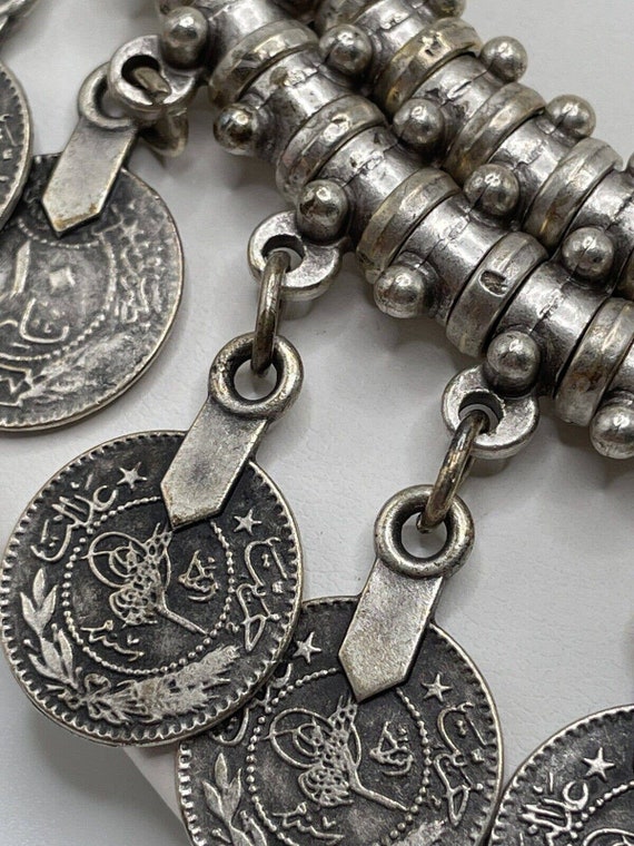 Brutalist Brushed Silver Turkish Gypsy Coins Jang… - image 7