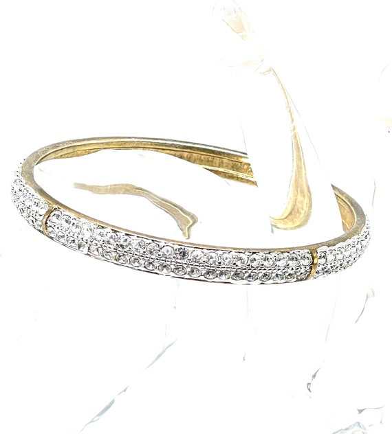 Swarovski Swan Gold Pave Two Row Crystal Bangle B… - image 1