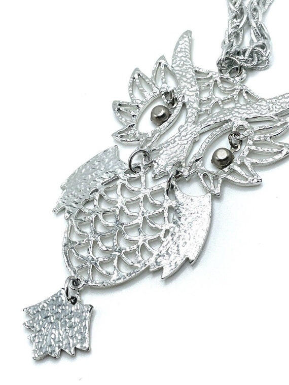Silver Articulated Owl Openwork Crystal Eyes Stat… - image 10