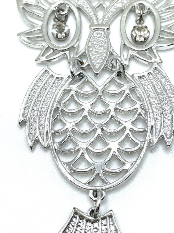 Silver Articulated Owl Openwork Crystal Eyes Stat… - image 7