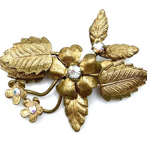 Estate Brooch Made in Austria AB Crystal Gold Floral Bouquet
