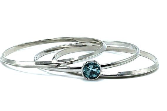 Stacking Bracelets Silver Topaz Crystal Bangles 3… - image 1