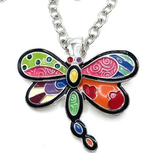 RMN Roman Pop Art Enamel Firefly Pendant Silver Necklace Colorful Large Vintage