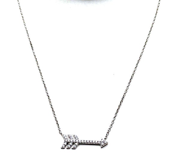 Vintage Silver CZ Pointed Arrow Pendant Necklace … - image 2