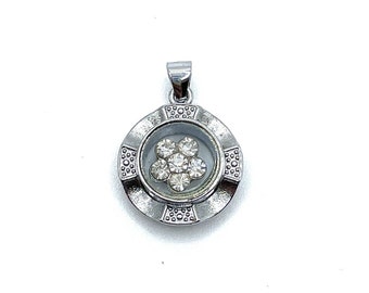 Odirui Crystal Floating Flower Spinner Pendant 18k GP White Gold Filled Y2K