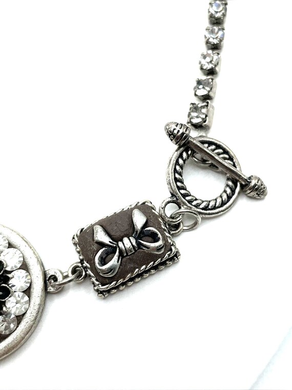 Gothic Steampunk Necklace Toggle Silver Crystal F… - image 7
