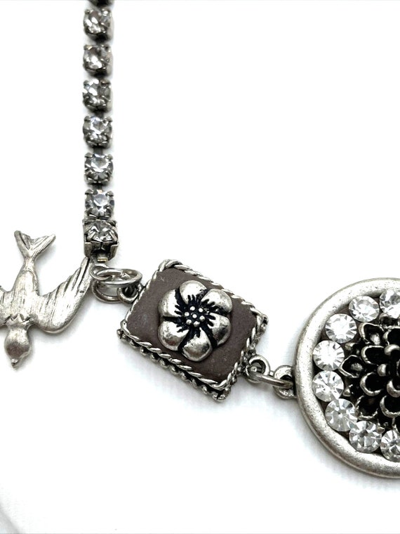 Gothic Steampunk Necklace Toggle Silver Crystal F… - image 5