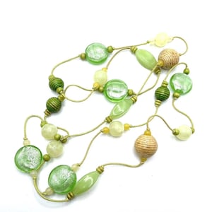Lemon Lime Murano Sommerso Art Glass Lucite Carved Wood Station Necklace 1969
